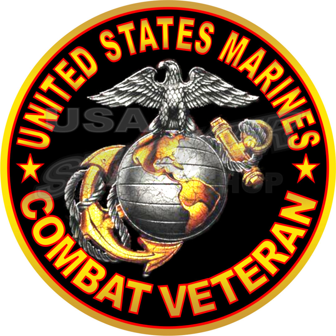 U.S. Marine Corps Insignia Combat Veteran Sticker – Round - Item M-081 