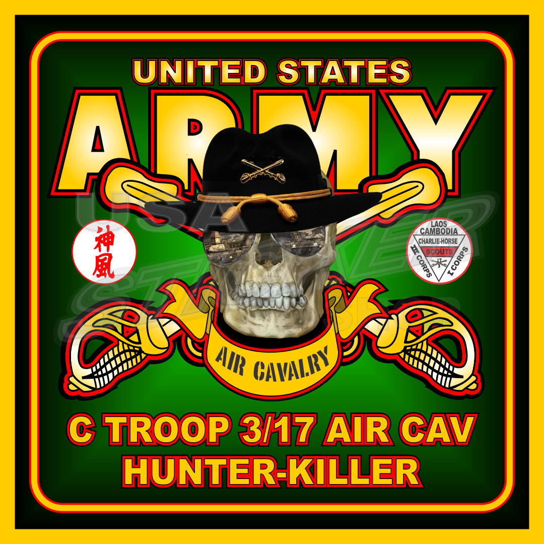 U S Army 3 17 Air Cavalry C Troop Hunter Killer Sticker Item Ar 085 Usa Military Stickers And Custom Design Decals